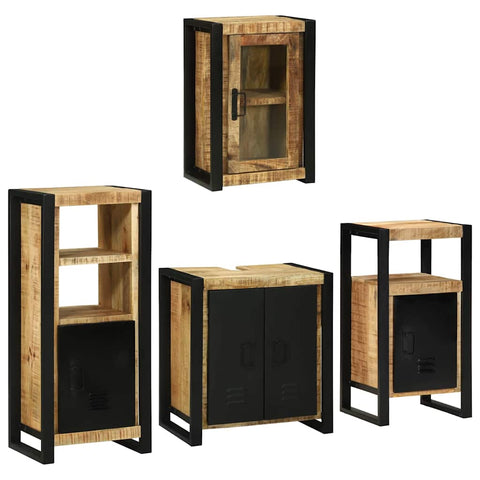 vidaXL Bathroom Furniture Set with Door 4 pcs Brown Solid Mango Wood