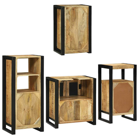 vidaXL Bathroom Furniture Set with Door 4 pcs Brown Solid Mango Wood