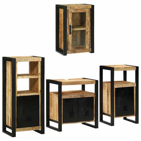 vidaXL Bathroom Furniture Set with Door 4 pcs Brown Solid Mango Wood