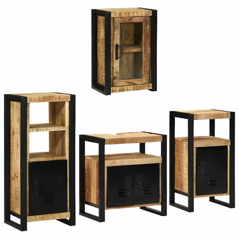 vidaXL Bathroom Furniture Set with Door 4 pcs Brown Solid Mango Wood
