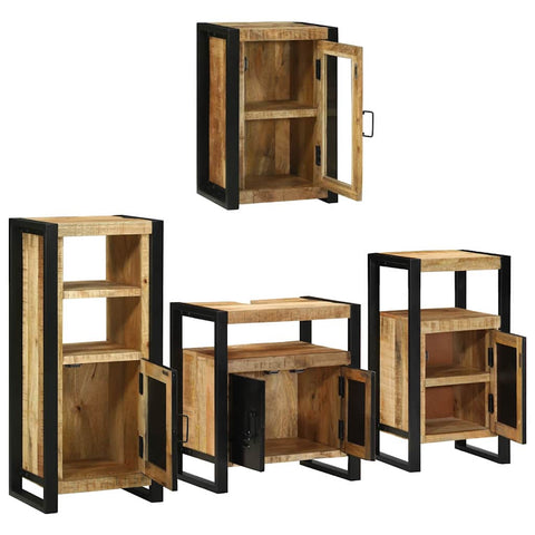 vidaXL Bathroom Furniture Set with Door 4 pcs Brown Solid Mango Wood