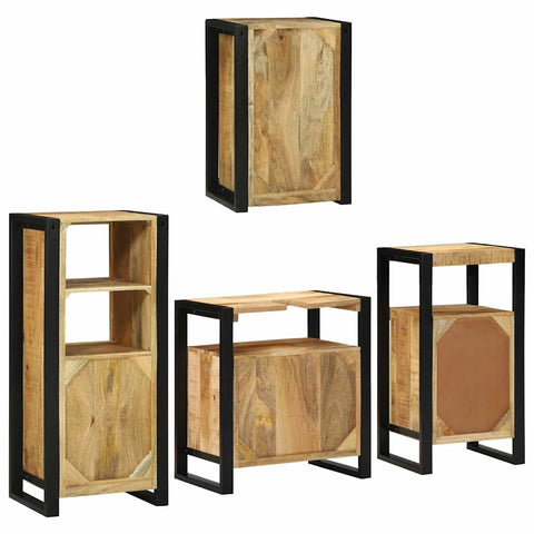 vidaXL Bathroom Furniture Set with Door 4 pcs Brown Solid Mango Wood