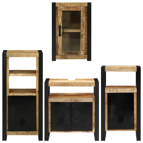vidaXL Bathroom Furniture Set with Door 4 pcs Brown Solid Mango Wood