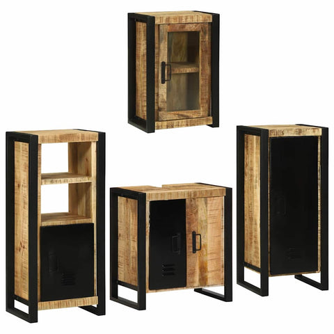 vidaXL Bathroom Furniture Set with Door 4 pcs Brown Solid Mango Wood