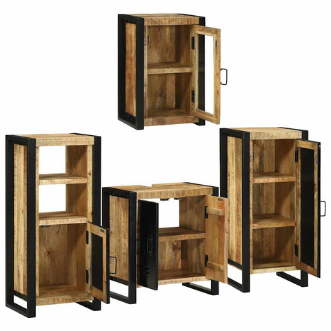 vidaXL Bathroom Furniture Set with Door 4 pcs Brown Solid Mango Wood