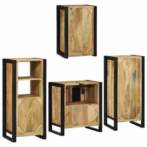 vidaXL Bathroom Furniture Set with Door 4 pcs Brown Solid Mango Wood