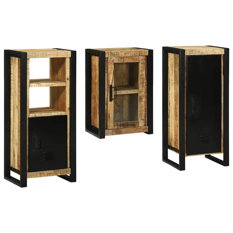 vidaXL Bathroom Furniture Set with Door 3 pcs Brown Solid Mango Wood