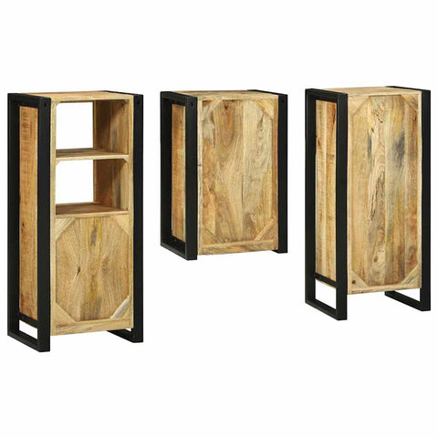 vidaXL Bathroom Furniture Set with Door 3 pcs Brown Solid Mango Wood