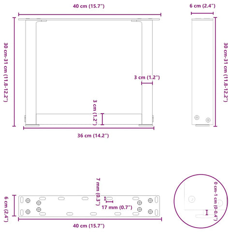 vidaXL Coffee Table Legs U-Shaped 2 pcs Natural Steel 40x(30-31) cm Steel