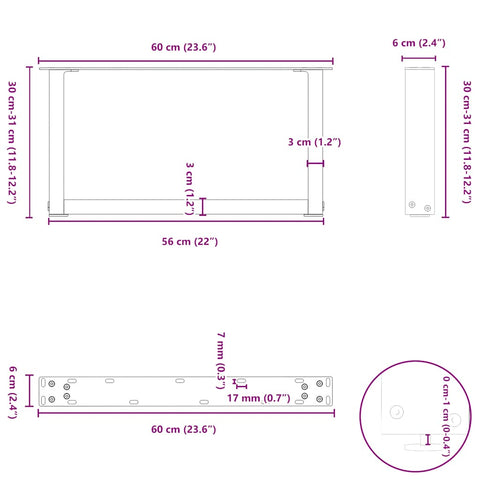 vidaXL Coffee Table Legs U-Shaped 2 pcs White 60x(30-31) cm Steel