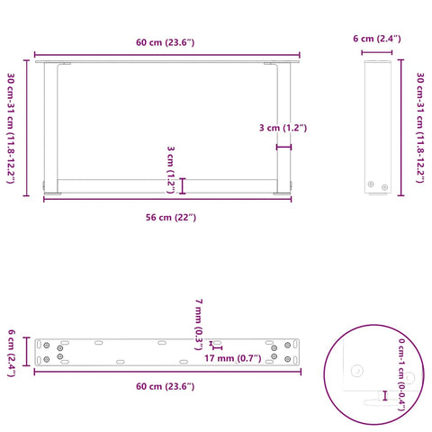 vidaXL Coffee Table Legs U-Shaped 2 pcs Natural Steel 60x(30-31) cm Steel