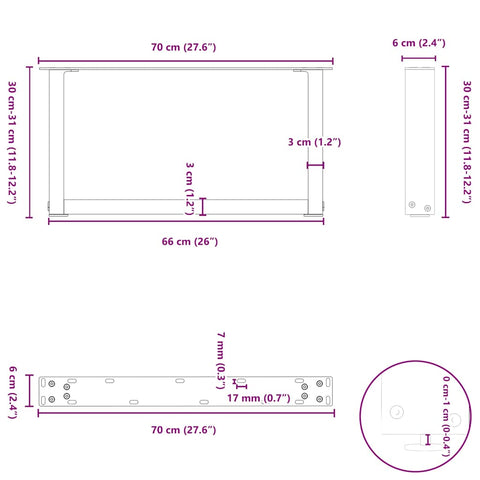 vidaXL Coffee Table Legs U-Shaped 2 pcs White 70x(30-31) cm Steel