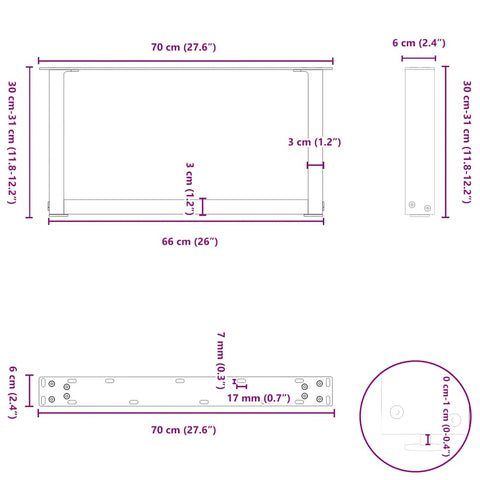 vidaXL Coffee Table Legs U-Shaped 2 pcs Natural Steel 70x(30-31) cm Steel