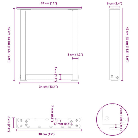 vidaXL Coffee Table Legs U-Shaped 2 pcs Natural Steel 38x(42-43) cm Steel
