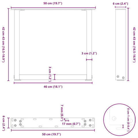 vidaXL Coffee Table Legs U-Shaped 2 pcs Black 50x(42-43) cm Steel