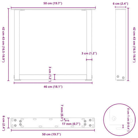 vidaXL Coffee Table Legs U-Shaped 2 pcs White 50x(42-43) cm Steel