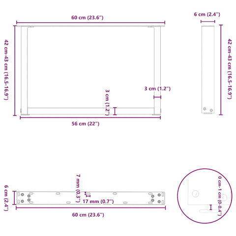 vidaXL Coffee Table Legs U-Shaped 2 pcs White 60x(42-43) cm Steel