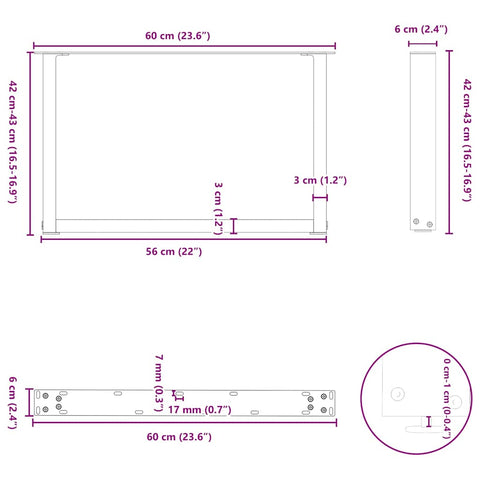vidaXL Coffee Table Legs U-Shaped 2 pcs Anthracite 60x(42-43) cm Steel