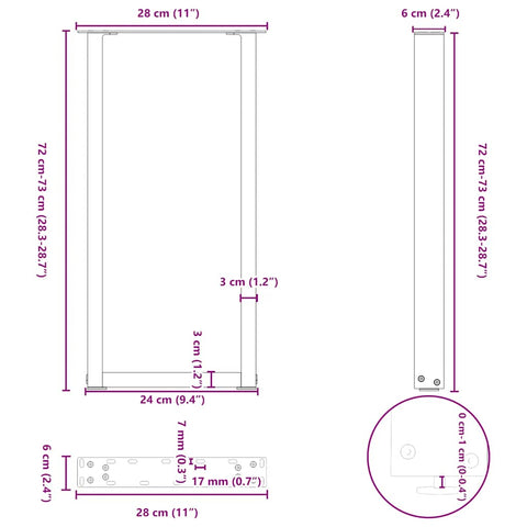 vidaXL Console Table Legs U-Shaped 2 pcs Natural Steel 28x(72-73) cm Steel