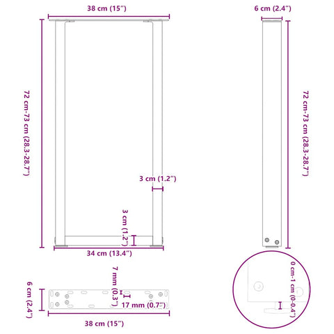 vidaXL Console Table Legs U-Shaped 2 pcs Natural Steel 38x(72-73) cm Steel
