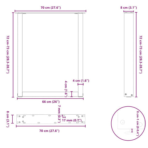 vidaXL Dining Table Legs U-Shaped 2 pcs Natural Steel 70x(72-73) cm Steel