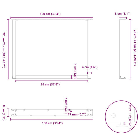 vidaXL Coffee Table Legs U-Shaped 2 pcs Natural Steel 100x(72-73) cm Steel