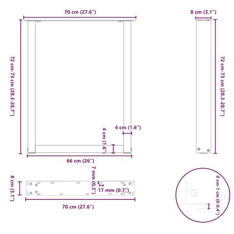 vidaXL Dining Table Legs U-Shaped 3 pcs Natural Steel 70x(72-73) cm Steel