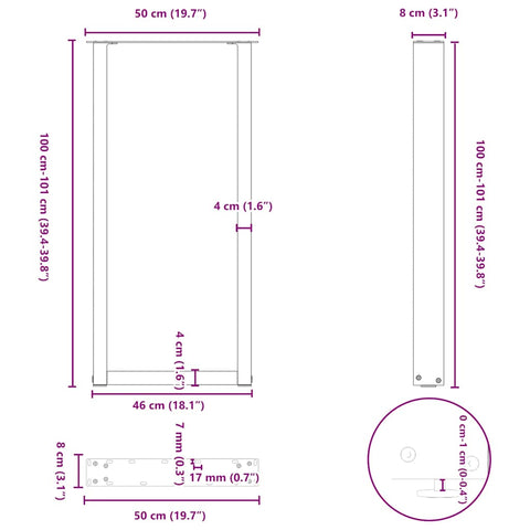 vidaXL Bar Table Legs U-Shaped 2 pcs Anthracite 50x(100-101) cm Steel
