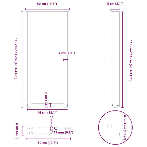 vidaXL Bar Table Legs U-Shaped 2 pcs White 50x(110-111) cm Steel