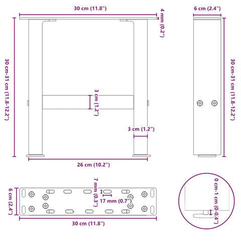 vidaXL Coffee Table Legs Anthracite 2 pcs 30x(30-31) cm Steel