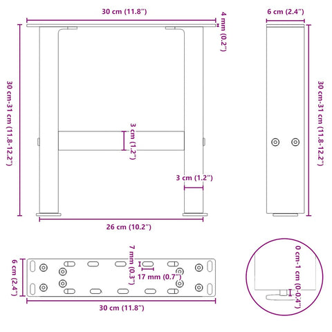 vidaXL Coffee Table Legs Natural Steel 2 pcs 30x(30-31) cm Steel