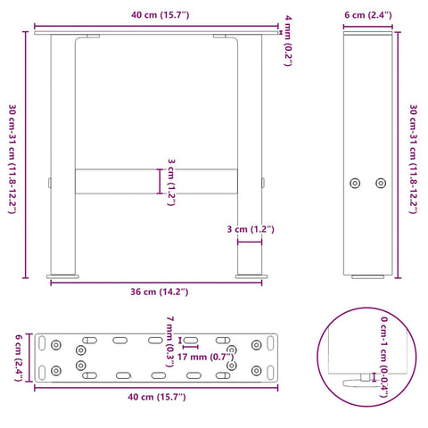 vidaXL Coffee Table Legs Black 2 pcs 40x(30-31) cm Steel