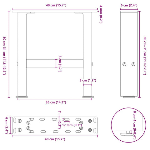 vidaXL Coffee Table Legs Anthracite 2 pcs 40x(30-31) cm Steel
