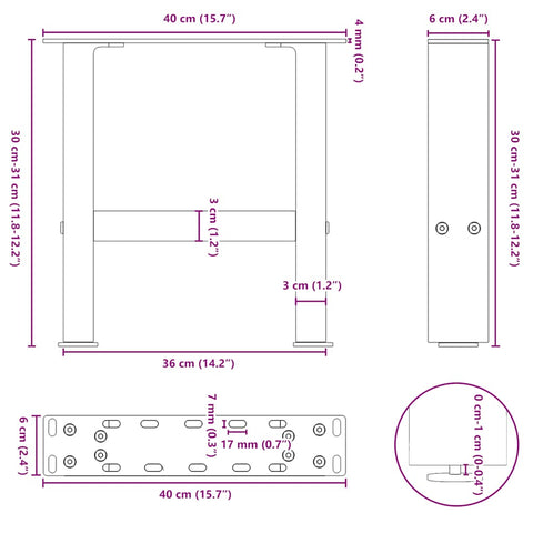 vidaXL Coffee Table Legs Natural Steel 2 pcs 40x(30-31) cm Steel