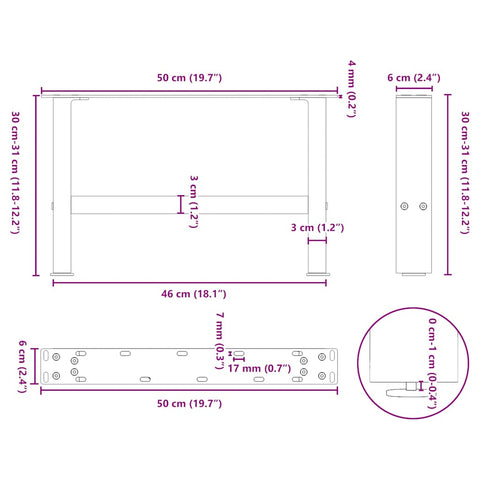 vidaXL Coffee Table Legs Natural Steel 2 pcs 50x(30-31) cm Steel