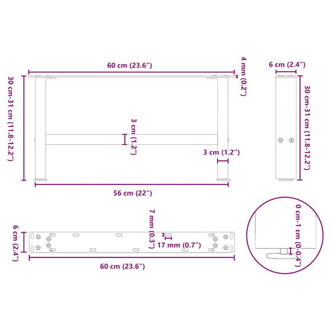 vidaXL Coffee Table Legs Natural Steel 2 pcs 60x(30-31) cm Steel