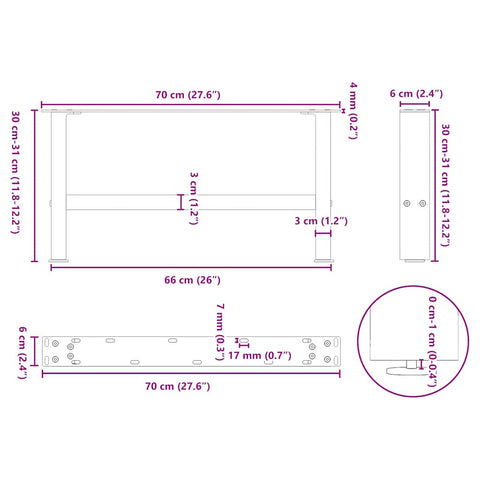 vidaXL Coffee Table Legs Natural Steel 2 pcs 70x(30-31) cm Steel