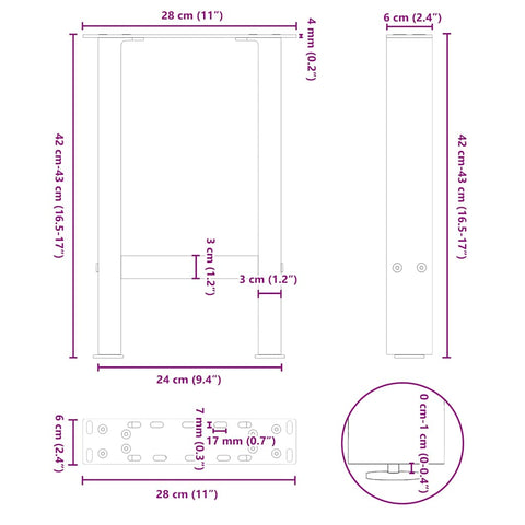 vidaXL Coffee Table Legs Black 2 pcs 28x(42-43) cm Steel