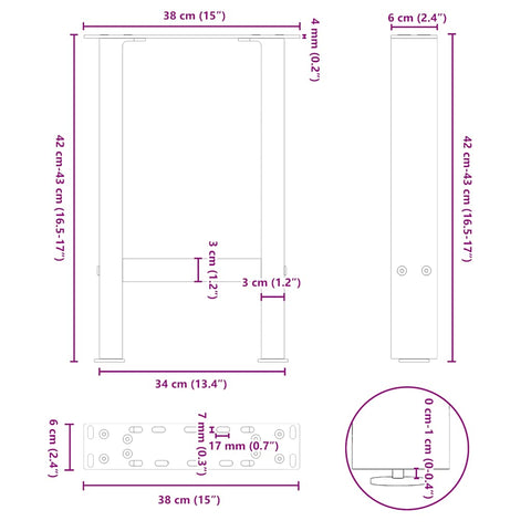 vidaXL Coffee Table Legs Natural Steel 2 pcs 38x(42-43) cm Steel