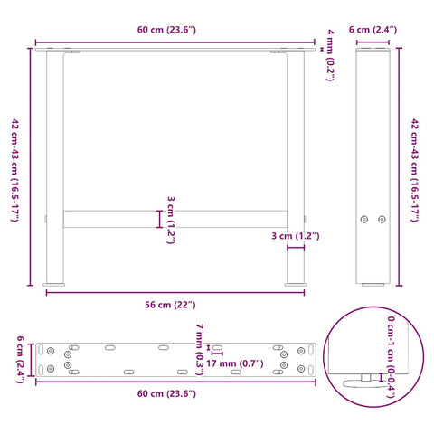 vidaXL Coffee Table Legs White 2 pcs 60x(42-43) cm Steel