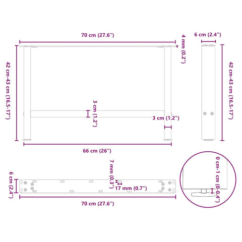vidaXL Coffee Table Legs Natural Steel 2 pcs 70x(42-43) cm Steel