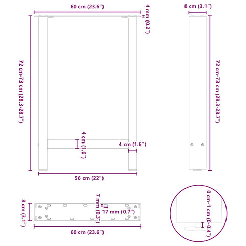 vidaXL Coffee Table Legs Natural Steel 2 pcs 60x(72-73) cm Steel