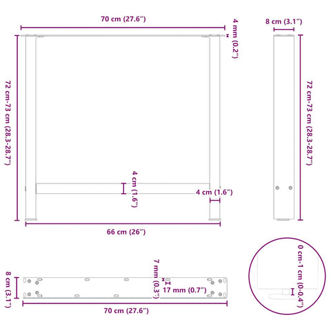 vidaXL Dining Table Legs White 2 pcs 70x(72-73) cm Steel