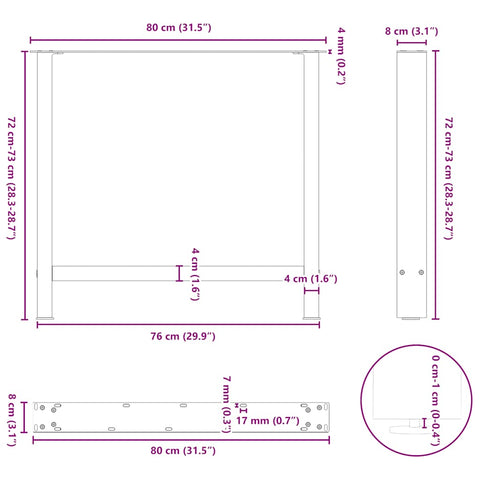 vidaXL Coffee Table Legs White 2 pcs 80x(72-73) cm Steel