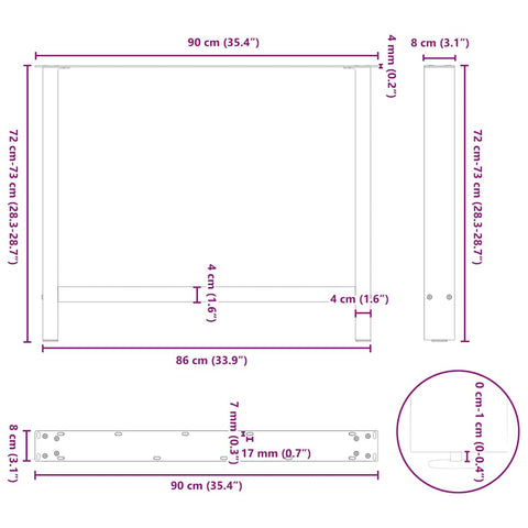 vidaXL Dining Table Legs White 2 pcs 90x(72-73) cm Steel