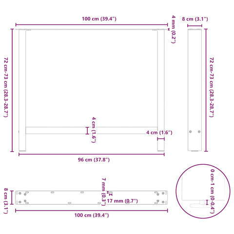 vidaXL Coffee Table Legs Anthracite 2 pcs 100x(72-73) cm Steel