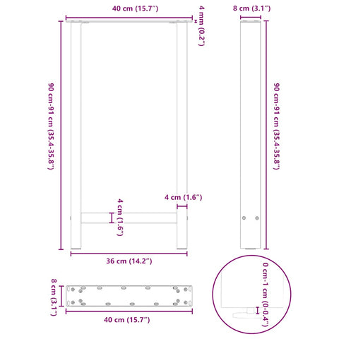 vidaXL Bar Table Legs Anthracite 2 pcs 40x(90-91) cm Steel