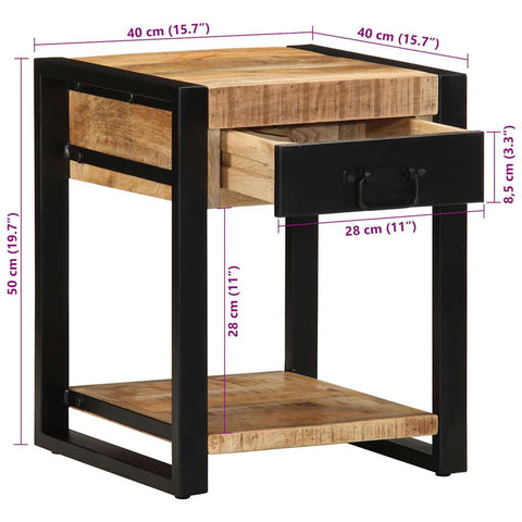vidaXL Side Table 40x40x50 cm Solid Rough Wood Mango