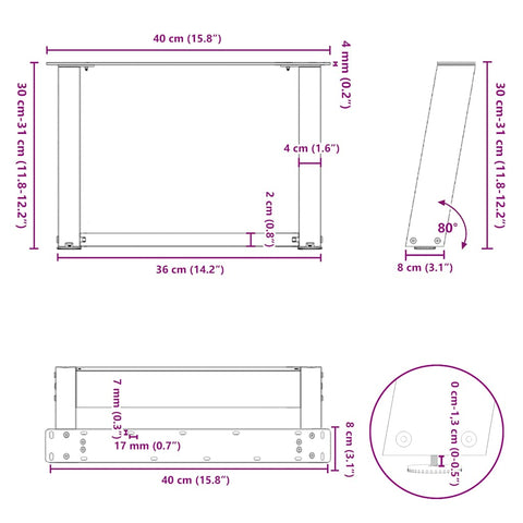 vidaXL Coffee Table Legs U-Shaped 2 pcs Black 40x(30-31) cm Steel