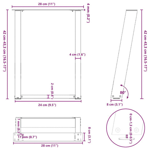 vidaXL Coffee Table Legs U-Shaped 2 pcs Anthracite 28x(42-43) cm Steel